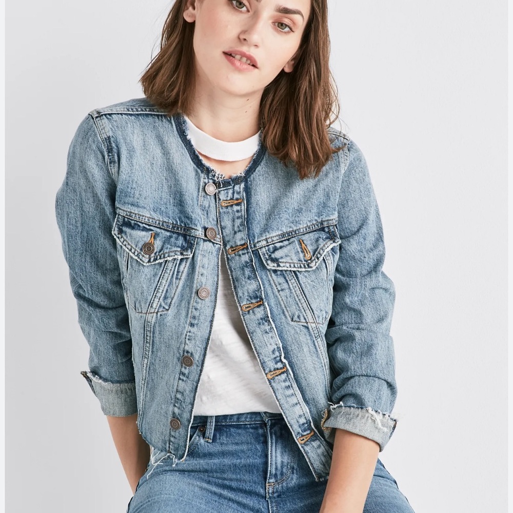LUCKY BRAND Remade Frayed Trim Denim Jacket